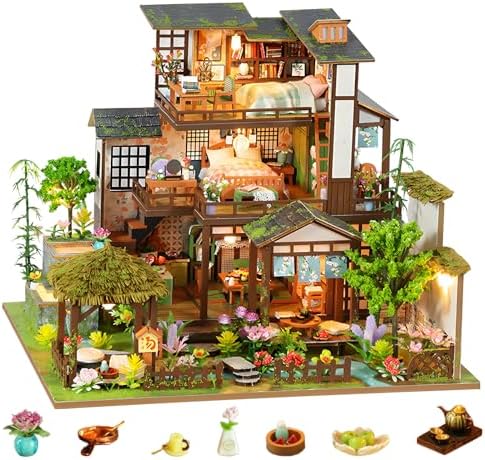 DIY Miniature House Kit, Dollhouse Kit, 3D Wooden Puzzles Bookshelf Craft Kits, Mini Doll House Building Kit for Adults Teen(Garden Cottage) by ANTREATU