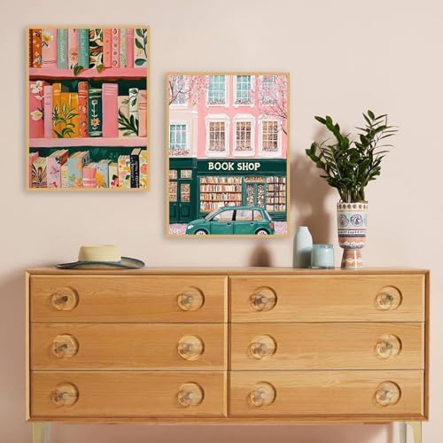 2Pack Book Shop Paint by Numbers for Adults Beginner with Framed, Bookshelf Adult Paint by Number Kits on Canvas with Wood Easel, DIY Acrylic Oil Easy Painting by Numbers for Home Wall Decor 8X12 Inch - Image 2