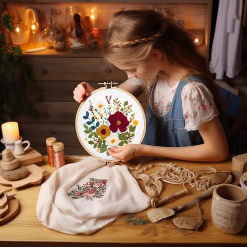 Bonroy Embroidery Kit for Beginners with Instructions,Cross Stitch Kits for Adults with Pattern,Needlepoint Kits for Adult Include Embroidery Cloth Hoops Needles Threads (flowers2) - Image 6