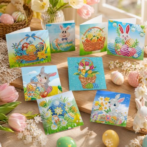 8PCS Easter Egg Rabbit DIY Greeting Card Kits with Envelopes Diamond Art Greeting Cards Diamond Art Cards Kits for Adults DIY Crafts Family Friend Gifts - Image 7