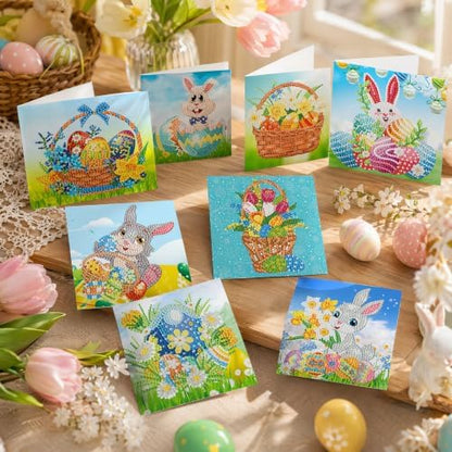 8PCS Easter Egg Rabbit DIY Greeting Card Kits with Envelopes Diamond Art Greeting Cards Diamond Art Cards Kits for Adults DIY Crafts Family Friend Gifts - Image 7