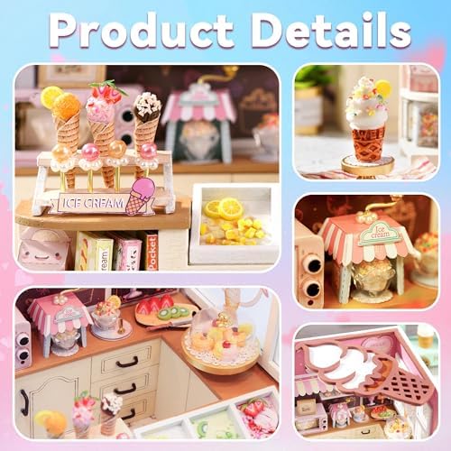 Flever DIY Miniature House Kit, Tiny Home Kit with LED Light, Mini House Build Craft Kits for Adults and Teens, Home Decor Creative Gift for Family/Friends (Happiness ice Cream Shop) - Image 6