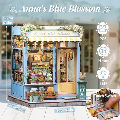 Book Nook Kit, DIY Miniature House Kits for Adult and Teens, Dollhouse Tiny Booknook Garden House Bookshelf, DIY Craft Gifts for Family and Friends (Anna's Blue Blossom) - Image 5