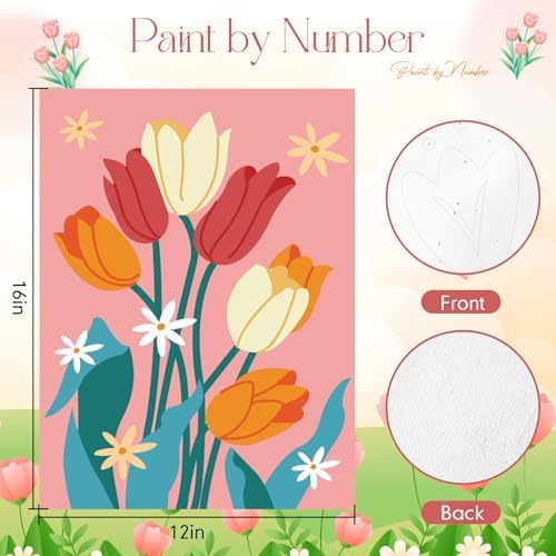 Gueevin 10 Pack Paint by Numbers Kit for Adults Flowers Paint by Number DIY Acrylic Painting Canvas Without Frame, Brushes Simple Oil Painting for Home Wall Decor Gifts 12 x 16 Inch(Bloom Style) - Image 2