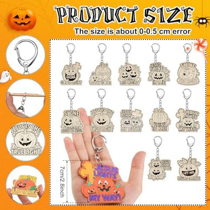 Trnayi 36 Pcs Christian Pumpkin Wood Keychain DIY Craft - Image 2