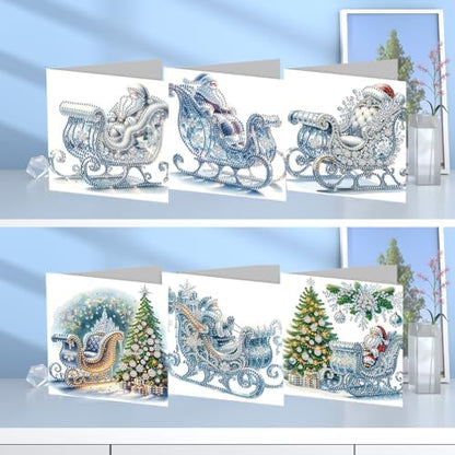 jinglinhh 6pcs Diamond Art Painting Winter Sleigh Christmas Tree Santa Claus Greeting Cards with Envelopes, DIY Card Making Kits for Adults, Diamond Art Postcards Holiday Cards Craft Gifts - Image 5
