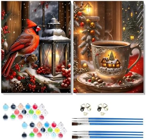 TCDZMYGS 2 Pack Christmas Paint by Numbers Kit for Adults Beginner,Paint by Number Kits Without Frames,DIY Acrylic Oil Painting by Numbers for Home Wall Decor 11.8 x 15.7 inch by TCDZMYGS
