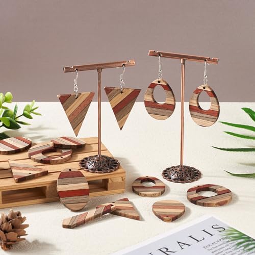 FASHEWELRY 12Pcs Striped Resin Wood Earring Charms Boho Wooden Earring Blanks Geometric Wooden Earring Pieces Vintage Bohemian Charms for DIY Jewelry Making (Khaki) - Image 3