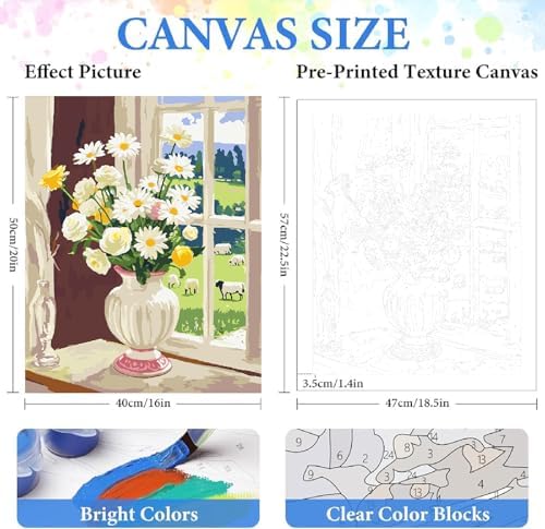 ZRIZQ Paint by Numbers Kit for Adults Beginners,Floral DIY Painting Set,Relaxing Creative Craft Activity,16x20 Inch-Flowers 6 - Image 2