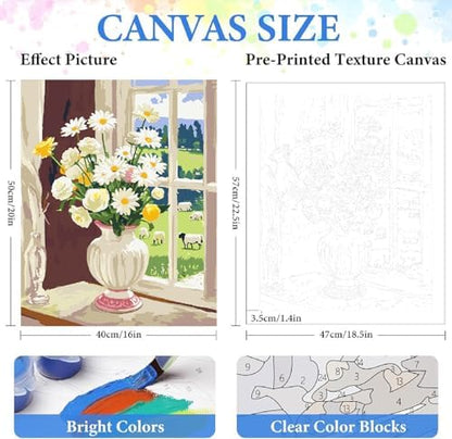 ZRIZQ Paint by Numbers Kit for Adults Beginners,Floral DIY Painting Set,Relaxing Creative Craft Activity,16x20 Inch-Flowers 6 - Image 2
