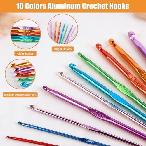 MECHEER Crochet Kit for Beginners, 54 Pack Crochet Hook Set Crochet Accessories, Ergonomic Knitting Kit with Storage Case, Crochet Needles, Hand Craft Knitting Accessories for Crocheters - Image 3