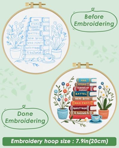 ERKOON Embroidery Kit for Beginners Adult, Cross Stitch Set Include Embroidery Cloth Hoops Threads for Craft Lover Hand Stitch with Embroidery Skill Techniques (Books) - Image 4