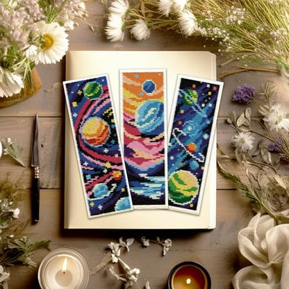 ACRNIGHEET 6PCS Stamped Cross Stitch Bookmark Kit for Beginners Planet - Image 3
