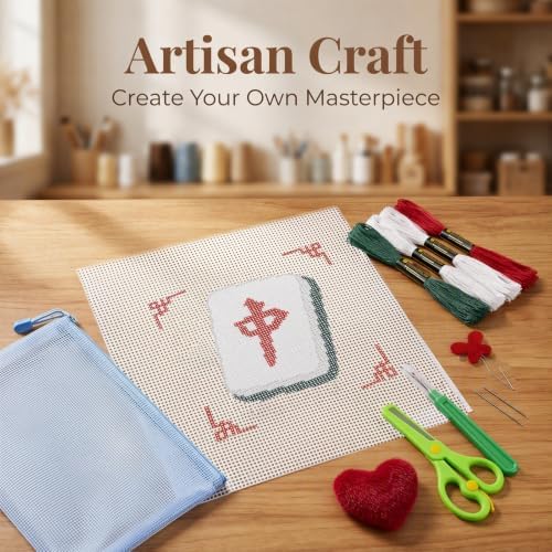 13Pcs Red Dragon 18 Mesh Needlepoint Canvas Kit for Beginners Adults - Image 4