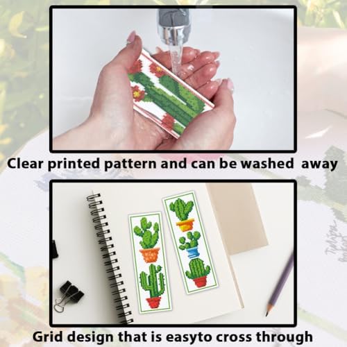 ACRNIGHEET 6PCS Cactus Cross Stitch Bookmark Kit for Beginner Stamped Cross Stitch Kits for Adults DIY Embroidery Bookmark Kits Crossstitch Kits Adult with Instructions Hand Craft Gift 11CT - Image 3