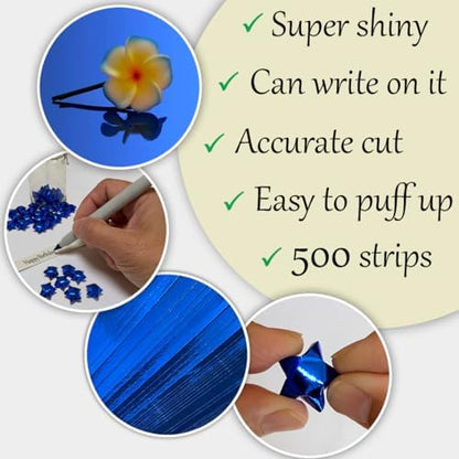 500-Strips Blue Foil Paper Strips for Making Origami Stars, Lucky Stars, Puff Stars. Reflective Mirror Shiny Paper Strips, 0.5 x 11 inch. (Blue Foil, 500) - Image 2
