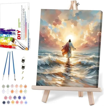 Jesus Paint by Numbers Kit for Adults Framed Canvas, with Wooden Easel by BAWKENTON