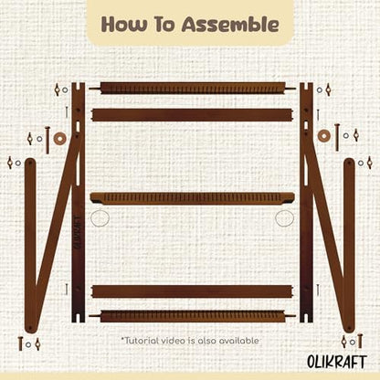 Olikraft Wooden Weaving Loom, Adjustable Stand (Large, Brown Beech) - Image 6