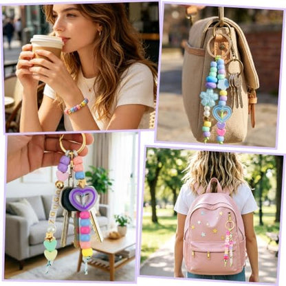 NEBURORA 324 Pcs Colorful Beaded Keychain Making Kit DIY Keychain Crafts - Image 7