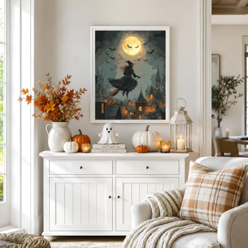NXIKYO Flying Witch Paint by Numbers Kit for Adults Beginner, Adult Paint by Number Kits on Moon Village Canvas, DIY Acrylic Oil Easy Painting by Numbers for Home Wall Decor 16x20 inch (Without Frame) - Image 4
