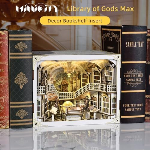 MiniCity Library of Gods Book Nook Kit, DIY Wooden Bookshelf Model with LED - Image 6