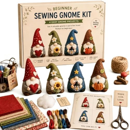 PandaXun DIY Fabric Gnomes Craft Kit – Creative Handmade Art, Stitch Your Own Whimsical World Patchwork Sewing Set 3D Cute Animal for Making Ornament Adults Beginners, Gift Holidays Keychain by PandaXun