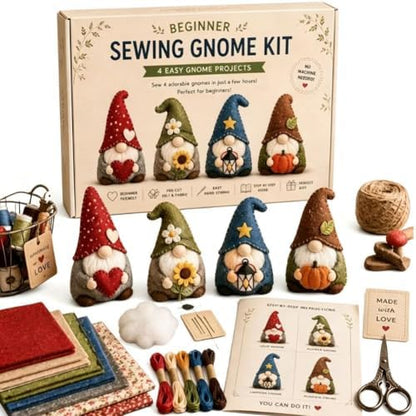 PandaXun DIY Fabric Gnomes Craft Kit – Creative Handmade Art, Stitch Your Own Whimsical World Patchwork Sewing Set 3D Cute Animal for Making Ornament Adults Beginners, Gift Holidays Keychain by PandaXun