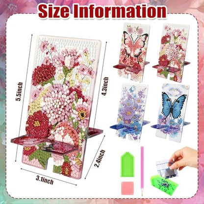 Saillong 4 Pcs Summer Flora Diamond Painting Phone Stand Full Drill Art - Image 4