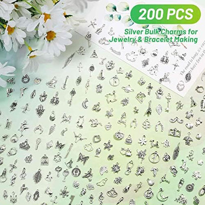 Acejoz 200Pcs Silver Charms for Jewelry Making and Bracelets, Wholesale Bulk Assorted Mixed Tibetan Earring Charms for DIY Necklace Bracelet Jewelry Making and Crafting - Image 3