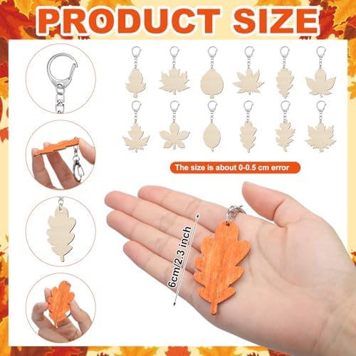 Trnayi 36 Pcs Maple Leaf Wood Keychain Color Your Own DIY Craft - Image 2