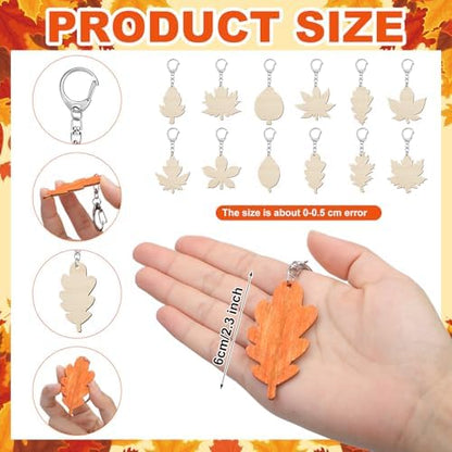 Trnayi 36 Pcs Maple Leaf Wood Keychain Color Your Own DIY Craft - Image 2