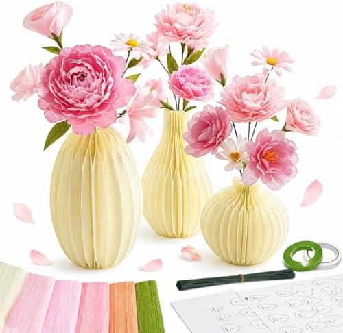 AmazingSpark Crepe Paper Flower Making Kit, Complete DIY Craft Aesthetic Gift with 3 Vises & Supplies to Make 30 Flowers, Sensory Arts Idea Gift for Adults, Couples, Friends, Women(Pink) by Unknown