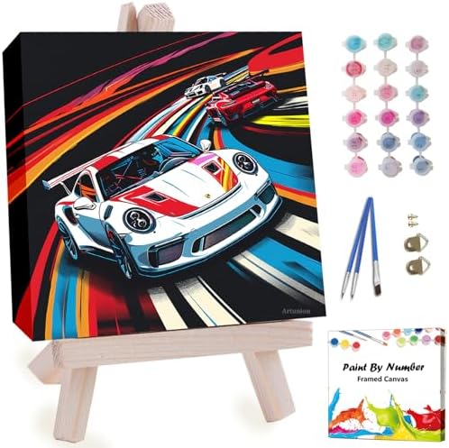 Artunion Framed Paint by Numbers Kit for Adults Beginners & Kids Ages 8-12,Racing Car Paint by Number with Frame,Car Lovers Paint by Numbers Kit on Canvas 10 * 10 Inch Without Easel by ArtunionDriect