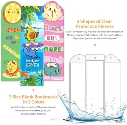 240 Pcs Kraft Paper Blank Bookmarks, 3 Sizes 2 Colors Bookmark Making Kit with 80 Pcs Clear Bookmark Sleeves & 80 Pcs Colorful Tassels, Paper Book Mark Bulk for DIY Crafts, Gift Tags, School Projects - Image 3