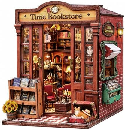Book Nook Kit DIY Miniature House Kit for Adults, Timeless Library Mini Dollhouse with Furniture & LED Lights, 3D Wooden Puzzle Bookshelf Insert Decor, Creative Gift for Teens, Family & Friends by OTIOTHING