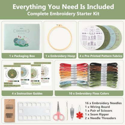 Snuvid Embroidery Kit for Beginners, 4 Stages to Learn 38 Stitches with Step-by-Step Video Tutorials, Pre-Printed Patterns, Embroidery Hoop, Threads and Needles for Adults - Image 4