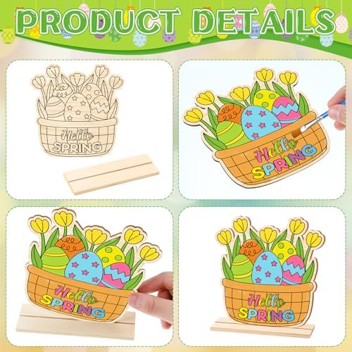 Yuntau 24 Pcs Color Your Own Easter Crafts Bunny Egg DIY Wooden Tabletop Signs Happy Easter Craft Kits Centerpiece Art Signs Table Decorations for Spring Home Activities Gifts Party Favors - Image 3