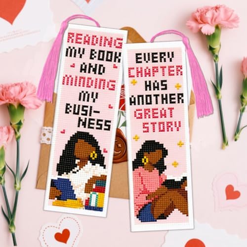 ACRNIGHEET 6PCS Cross Stitch Bookmark Kit for Beginner Women Reading Stamped Cross Stitch Kits Needlepoint Kit for Adults DIY Tassel Embroidery Bookmark Kits with Instructions Craft Gift 8.5"x3" 11CT - Image 5