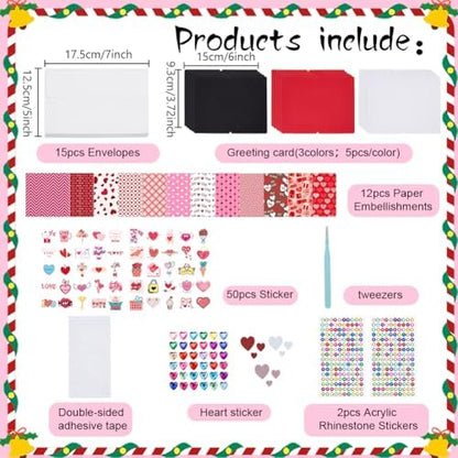 WEBEEDY 15 Sets Valentines's Day Card Making Kit Greeting Cards DIY with 15 Envelopes, Blank Cards, Stickers for Birthday with Supplies for Anniversary Invitation Paper Craft Gift - Image 2