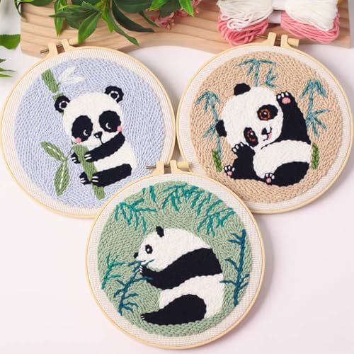 Woohome Punch Needle Kit Included Plastic Hoops, Punch Needle Cloth, Color Yarn and Punch Needle Tools for Adults, Beginners (Panda and Bamboo) - Image 2