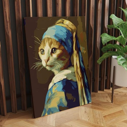 NiArt Paint by Numbers for Adults Beginners, DIY Paint by Numbers on Canvas for Kids, Oil Painting Kits for Gift Home Wall Decor,10 Brushes and Acrylic Paint,12x16 Inch,(Pearl Earring Cat, with Frame) - Image 2