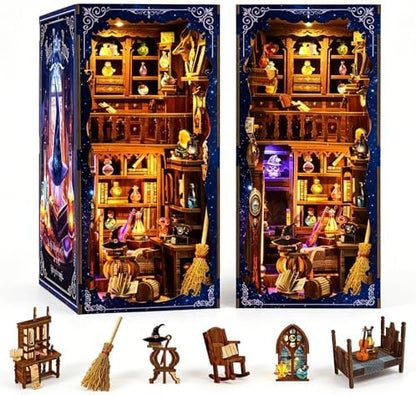 Book Nook Kit- DIY Miniature House Kit with LED Lights, 3D Wooden Puzzle Magic Potion Shop, Fantasy Wizard Alchemy Scene Bookshelf Insert Decor, Creative Handmade Gift by Kalawen