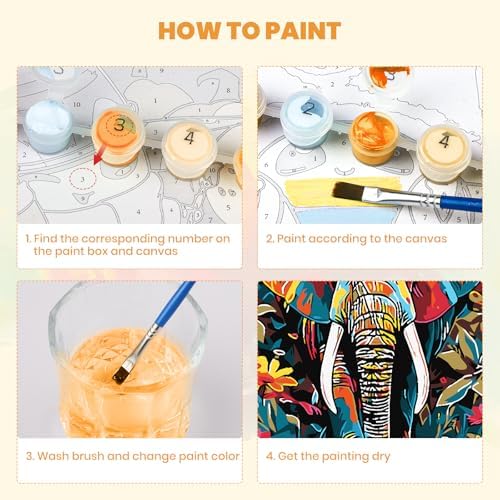 MXJSUA Colorful Floral Elephant Paint by Numbers Kit with Frame for Adults, Animal Easy Beginners Paint by Number on Canvas with Easel, Acrylic Number Painting Craft Gifts for Home Decor, 8x12 inch - Image 5
