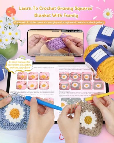 Coopay Crochet Kit for Beginners, Granny Square Blanket Kit, Blue-Purple - Image 2