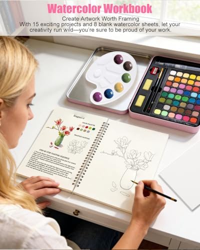 Water Colors Paint Adult Set for Beginner with Flower Watercolor Workbook - Image 3