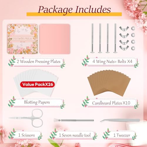 Flower Press Kit – 11"x11" Large Wooden Plant Press for DIY Pressed Flowers & Bouquet Preservation | Scrapbooking & DIY Crafts | Craft Kit for Adults & Teens | Ideal Gift for Nature & Art Lovers - Image 3