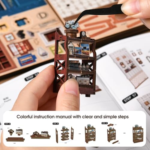 DIY Miniature Dollhouse Kit Book Nook Pergola Reading Room with LED Light, Wooden 3D Miniature House Craft Kit for Adults, Bookshelf Insert Decor - Image 5