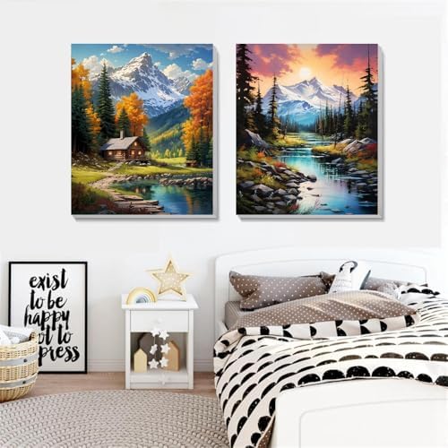 NEGEKFKX 2 Pack Mountain Paint by Numbers Kit for Adults Beginner with Framed,Easy Adult Paint by Number Kits on Canvas DIY Painting for Beginners Art by Numbers for Home Wall Decor 10x12 Inch - Image 3