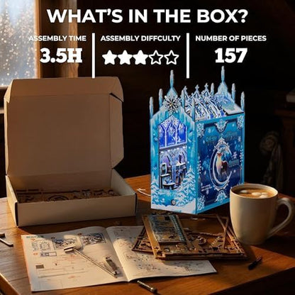 Ice Kingdom Castle Book Nook Kit, Snow World 157-Piece DIY Miniature House, 3D Wooden Puzzle BookNook Kit for Adults, Tiny Home Model Building Kit for Book Lovers & Beginners, Bookshelf Decor - Image 3