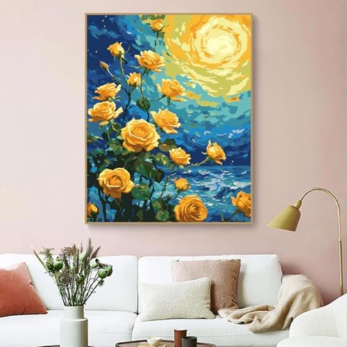 ZRIZQ Flowers Paint by Numbers Kit for Adults Beginner,Yellow Roses,16x20 - Image 3